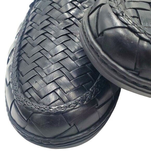 Italy Bragano Cole Haan Men's size 9 Black Woven Leather Loafer Dress Shoes - Picture 5 of 11